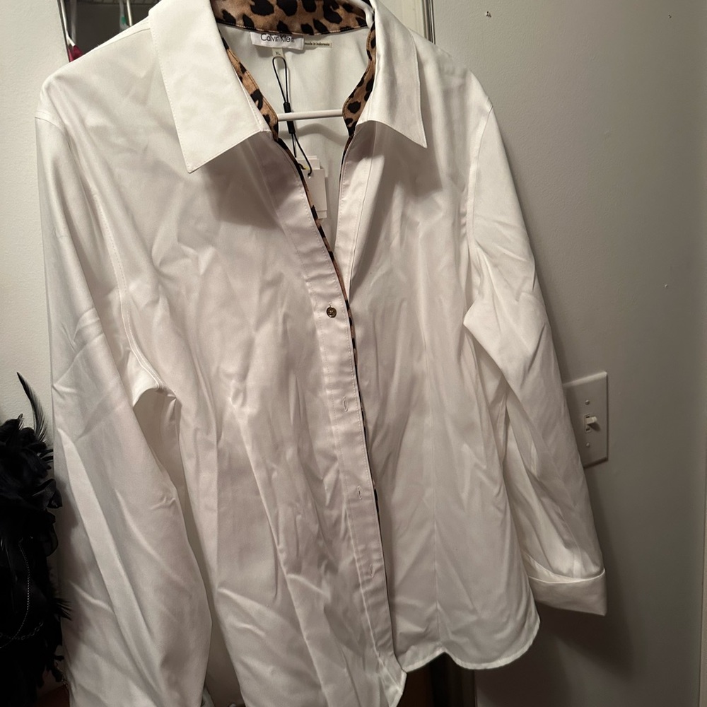 Calvin Klein White Cotton Shirt with Leopard Accents